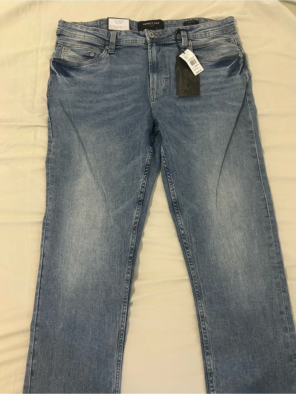 Kenneth Cole Men's Slim Straight Jeans in Faded Blue Wash